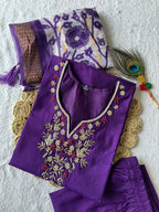 Lorenvalley Fashion Purple Roman Silk Hand Work Kurta Pant with Dupatta - Distacart
