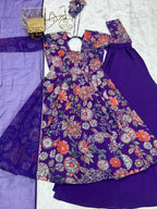 Lorenvalley Women Pure Soft Roman silk Chanderi Discharge Print Fabric Kediya Kurta Palazzo with Dupatta Set