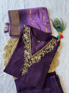 Lorenvalley Fashion Purple Roman Silk Hand Work Kurta Pant with Dupatta - Distacart