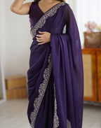 Lorenvalley Fashion Purple Rangoli Silk with Coding Lace Work Saree with Blouse - Distacart