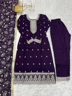Lorenvalley Purple Rangoli Silk Embroidery Sequence and Jari Work Kurta Trousers with Dupatta Set - Distacart