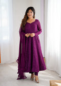 Lorenvalley Purple Faux Georgette Lukhnowi Sequence Work Anarkali Kurta Pant With Dupatta Set