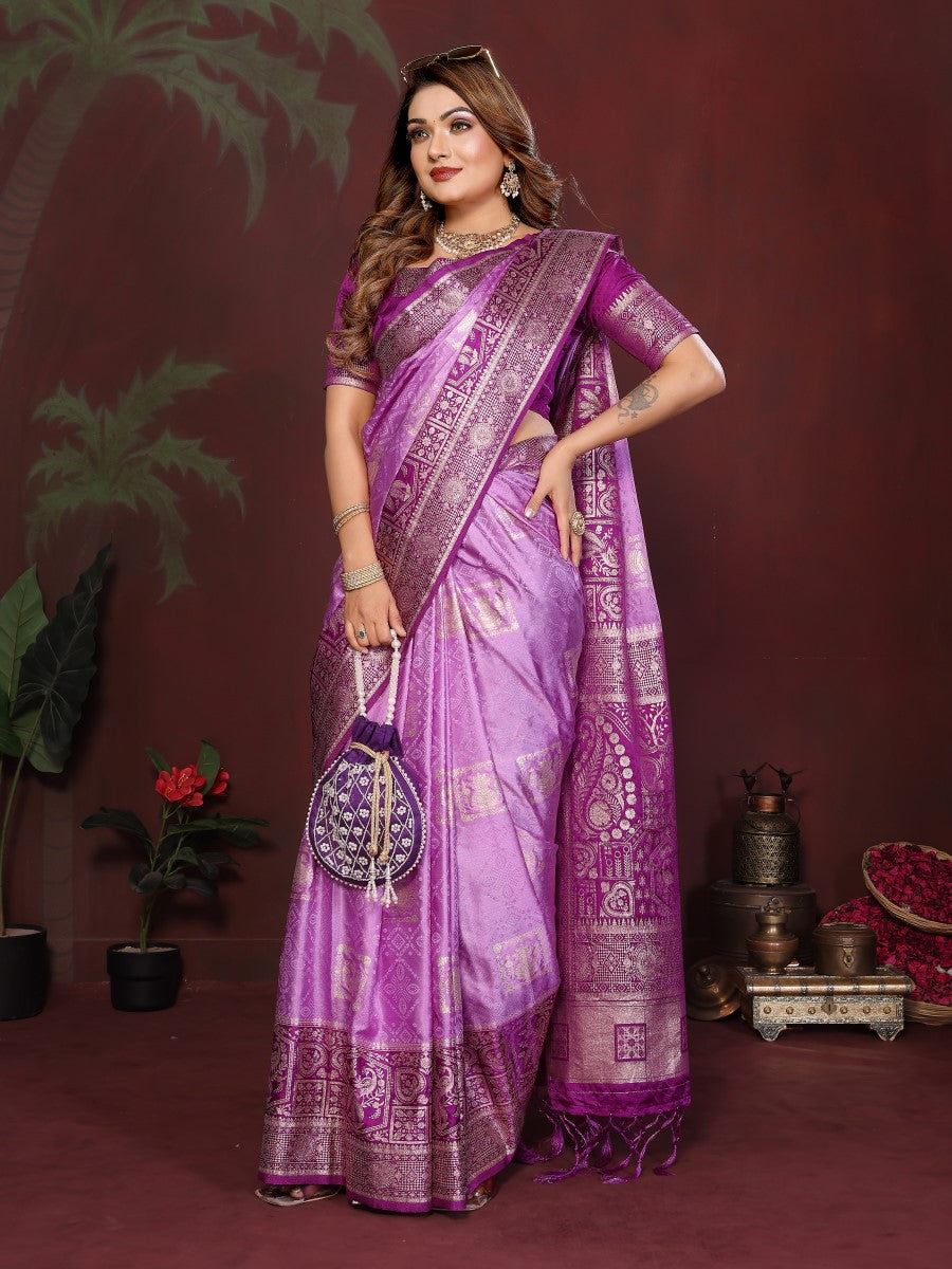 Anaita Purple Zari Butta Work Satin Silk Saree With Blouse - Distacart