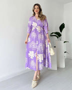Pimu Front Slit Midi Dresses V-neck Designs For Women Party Wear - Purple