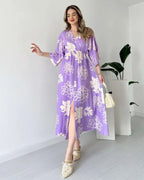 Pimu Front Slit Midi Dresses V-neck Designs For Women Party Wear - Purple