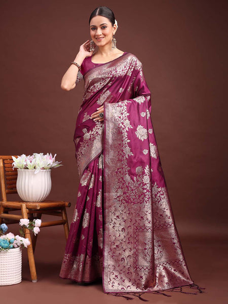 Anaita Purple Banarasi Silk Woven Work Saree With Blouse