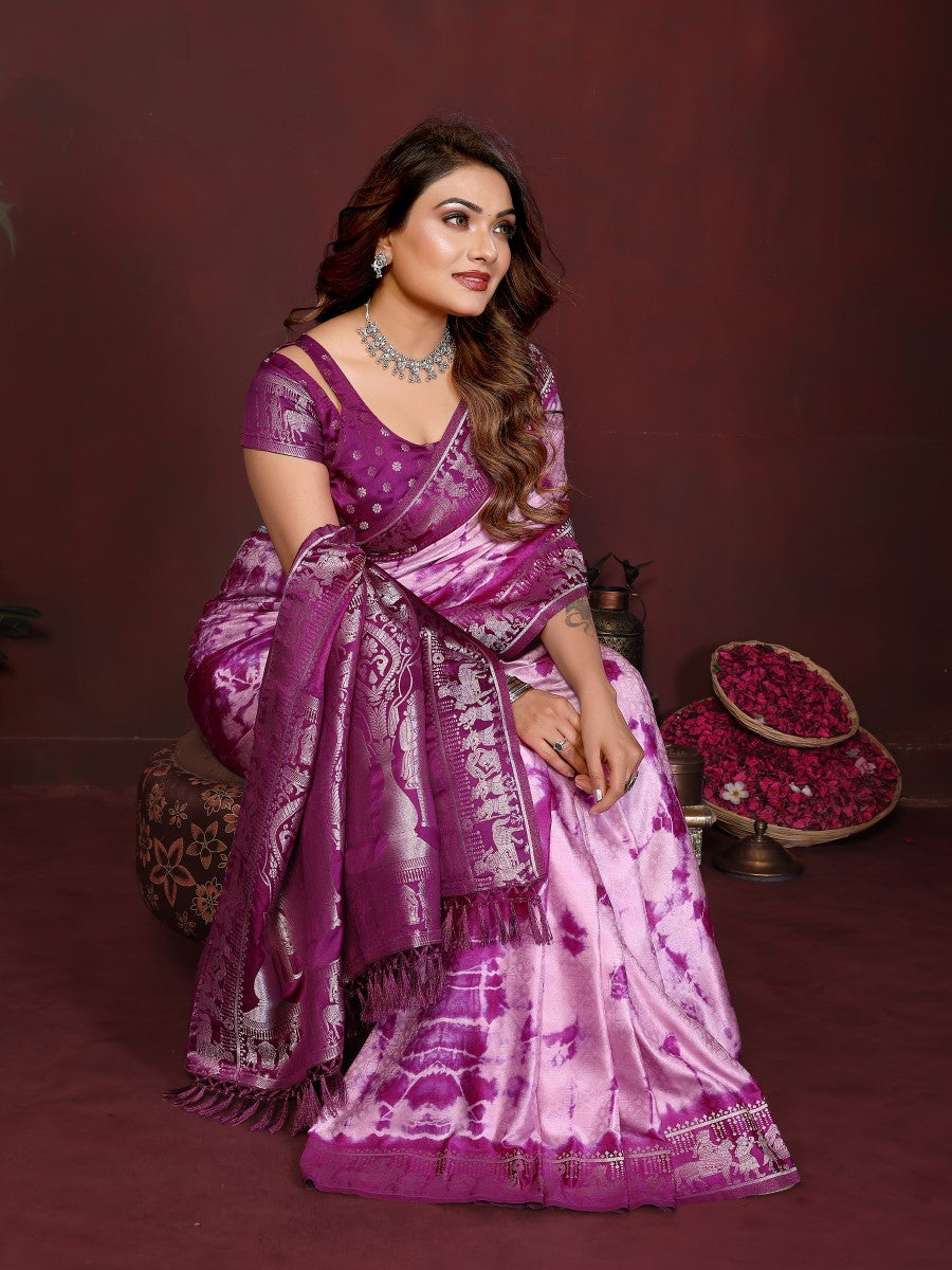 Anaita Purple Zari Weaving Work Satin Silk Saree With Blouse - Distacart