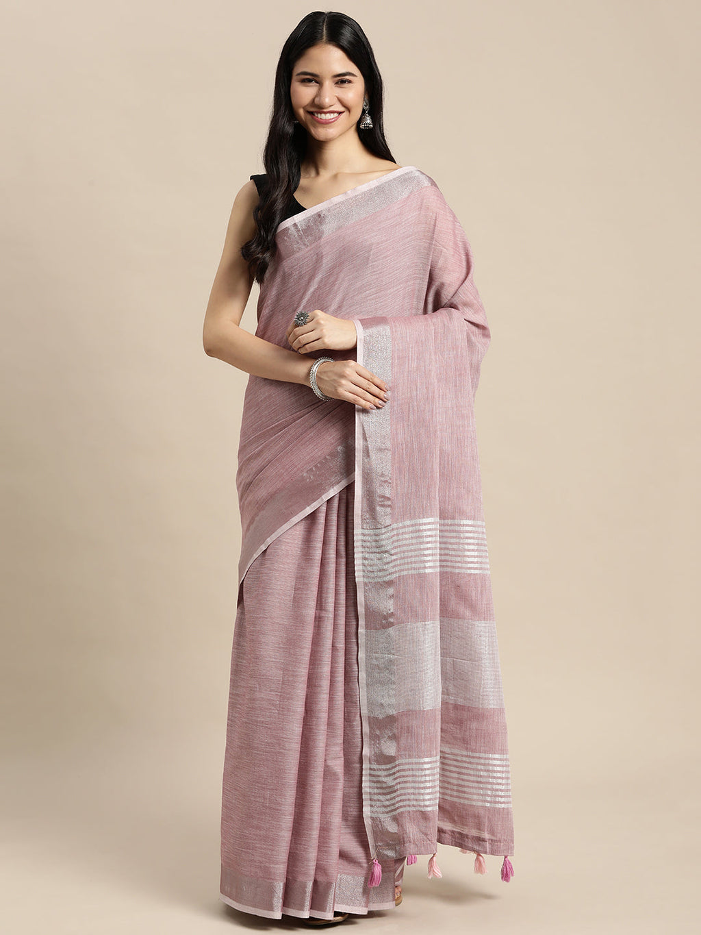 Anaita Purple Linen Saree With Blouse - Distacart