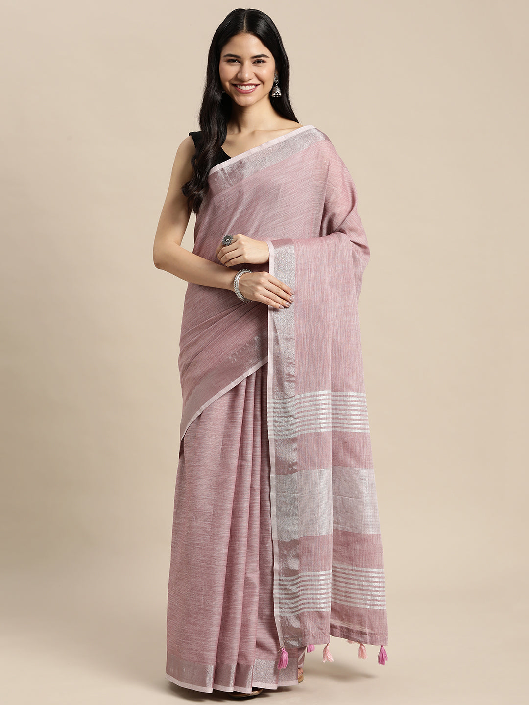 Anaita Purple Linen Saree With Blouse - Distacart