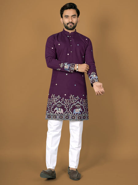 Anaita Purple Embroidery Silk Straight Kurta