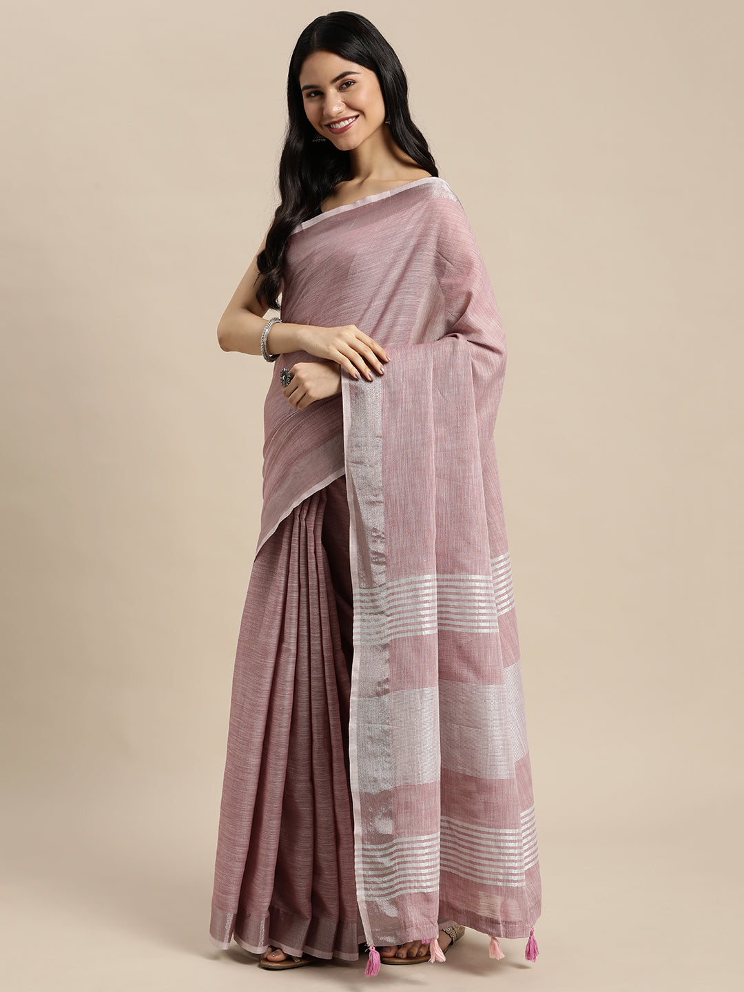 Anaita Purple Linen Saree With Blouse - Distacart