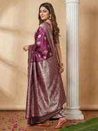 Anaita Purple Silk Blend Woven Saree With Blouse - Distacart