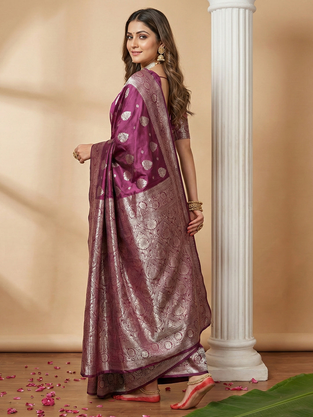 Anaita Purple Silk Blend Woven Saree With Blouse - Distacart