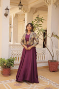 Lorenvalley Purple Premium Chinnon Lehenga Choli with Jacquard Woven Design Koti