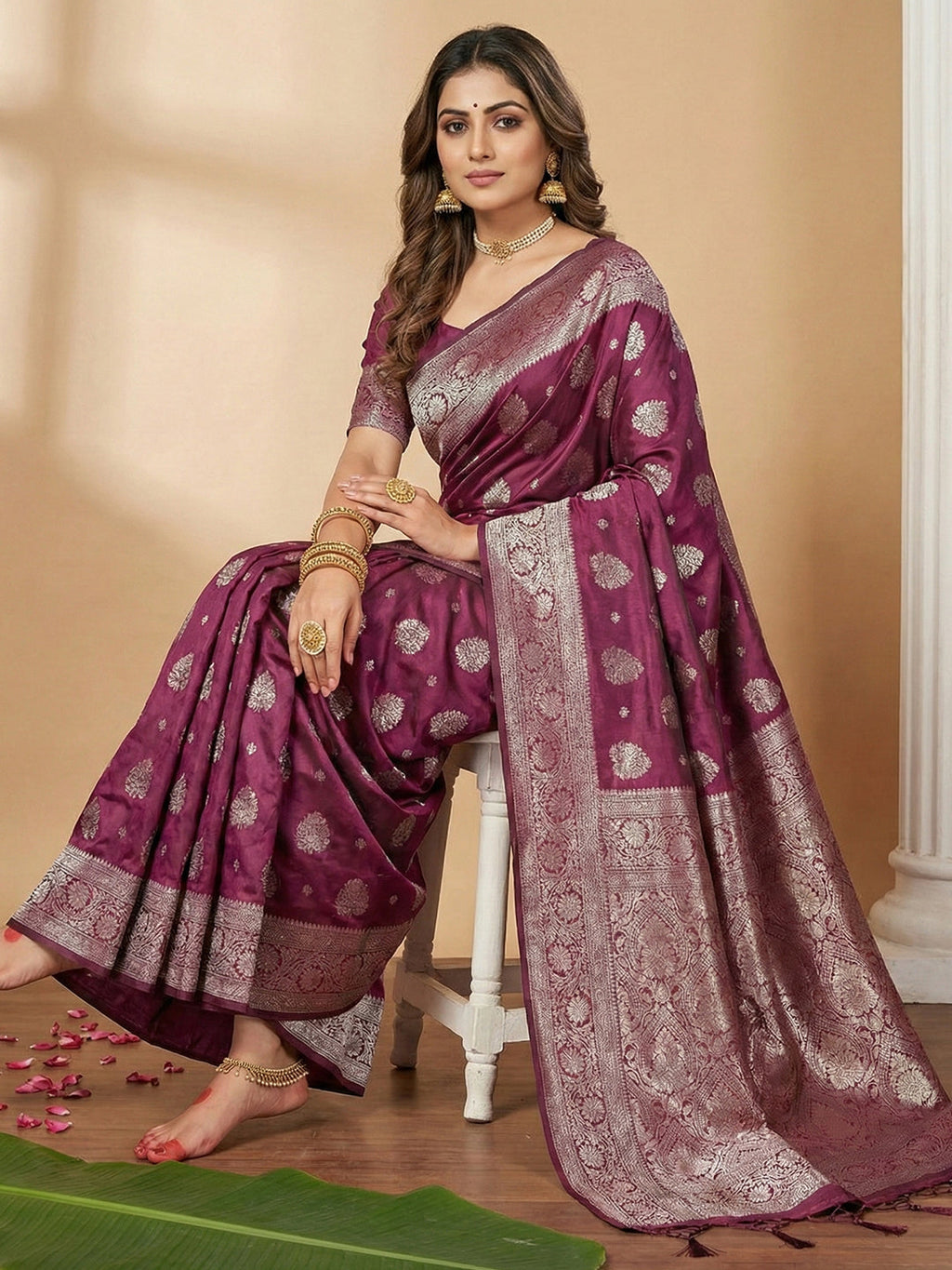 Anaita Purple Silk Blend Woven Saree With Blouse - Distacart