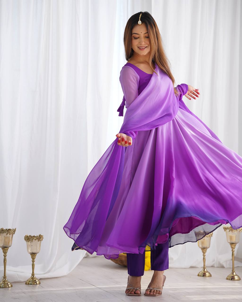 Evanik Purple Pure Soft Georgette Colorful Padding Anarkali Suit - Distacart
