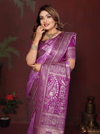 Anaita Purple Zari Butta Work Satin Silk Saree With Blouse - Distacart