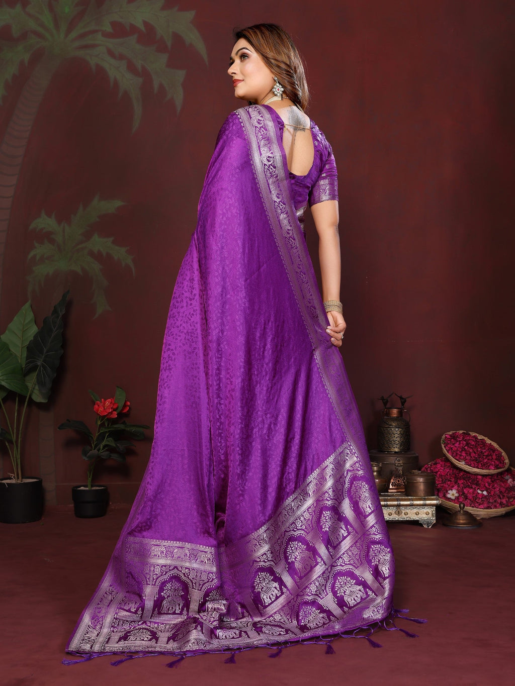 Anaita Purple Zari Weaving Work Satin Silk Saree With Blouse - Distacart