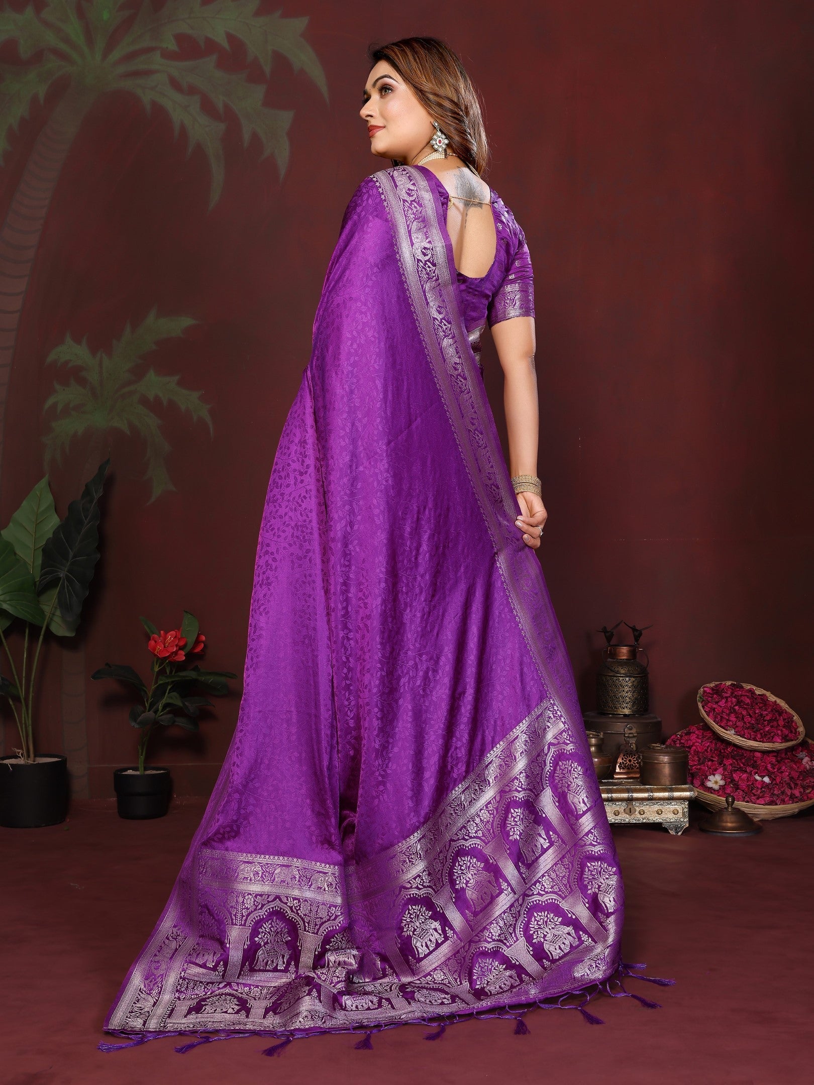 Anaita Purple Zari Weaving Work Satin Silk Saree With Blouse - Distacart