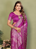 Anaita Purple Zari Butta Work Satin Silk Saree With Blouse - Distacart