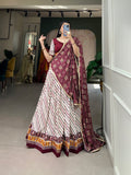 Lorenvalley White And Purple Pure Cotton Leheriya With Patola Print Lehenga Choli With Dupatta