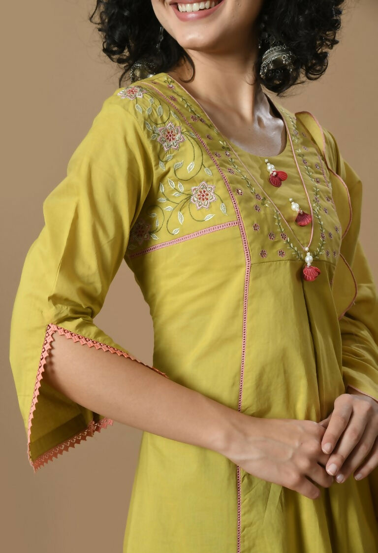 Joban Fashion Mehendi Cotton Kurta Set