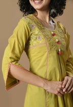 Joban Fashion Mehendi Cotton Kurta Set