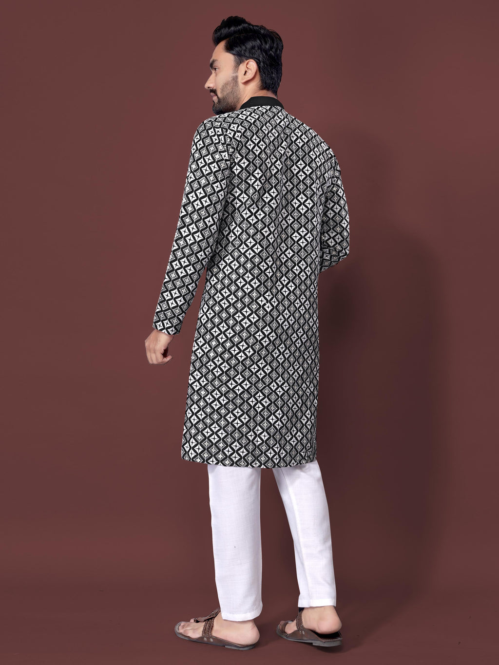 Neera Trendz Black Soft Silk Embroidered Men's Kurta Pyjama