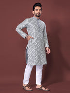 Neera Trendz Grey Soft Silk Embroidered Men's Kurta Pyjama