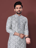 Neera Trendz Grey Soft Silk Embroidered Men's Kurta Pyjama