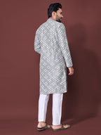 Neera Trendz Grey Soft Silk Embroidered Men's Kurta Pyjama