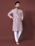 Neera Trendz Light Purple Soft Silk Embroidered Men's Kurta Pyjama
