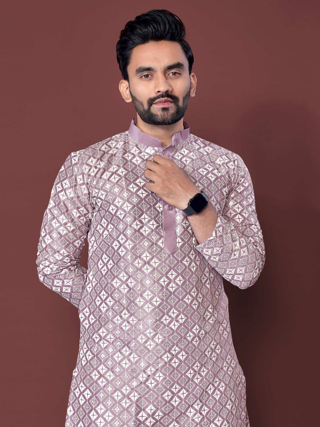 Neera Trendz Light Purple Soft Silk Embroidered Men's Kurta Pyjama