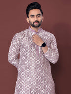 Neera Trendz Light Purple Soft Silk Embroidered Men's Kurta Pyjama