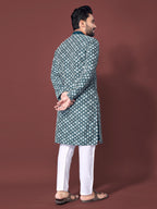 Neera Trendz Teal Soft Silk Embroidered Men's Kurta Pyjama