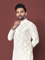 Neera Trendz White Soft Silk Embroidered Men's Kurta Pyjama