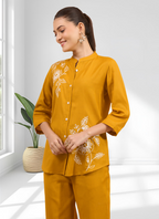 Joban Fashion Mustard Cotton, Linen Embroidered Readymade Cord Set - Distacart