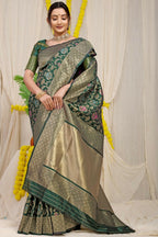Jyoti Fashion Women's Bottle Green Kanjivaram Silk Zari Woven Saree with Blouse - Distacart