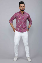Miravan Men's Purple Comfort Foral Printed Casual Cotton Shirt