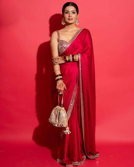 Joban Fashion Red Rangoli silk Party Wear Sarees