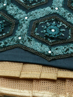 House of Panchhi Women Teal Net Embroidered Sequins Lehenga & Blouse with Dupatta