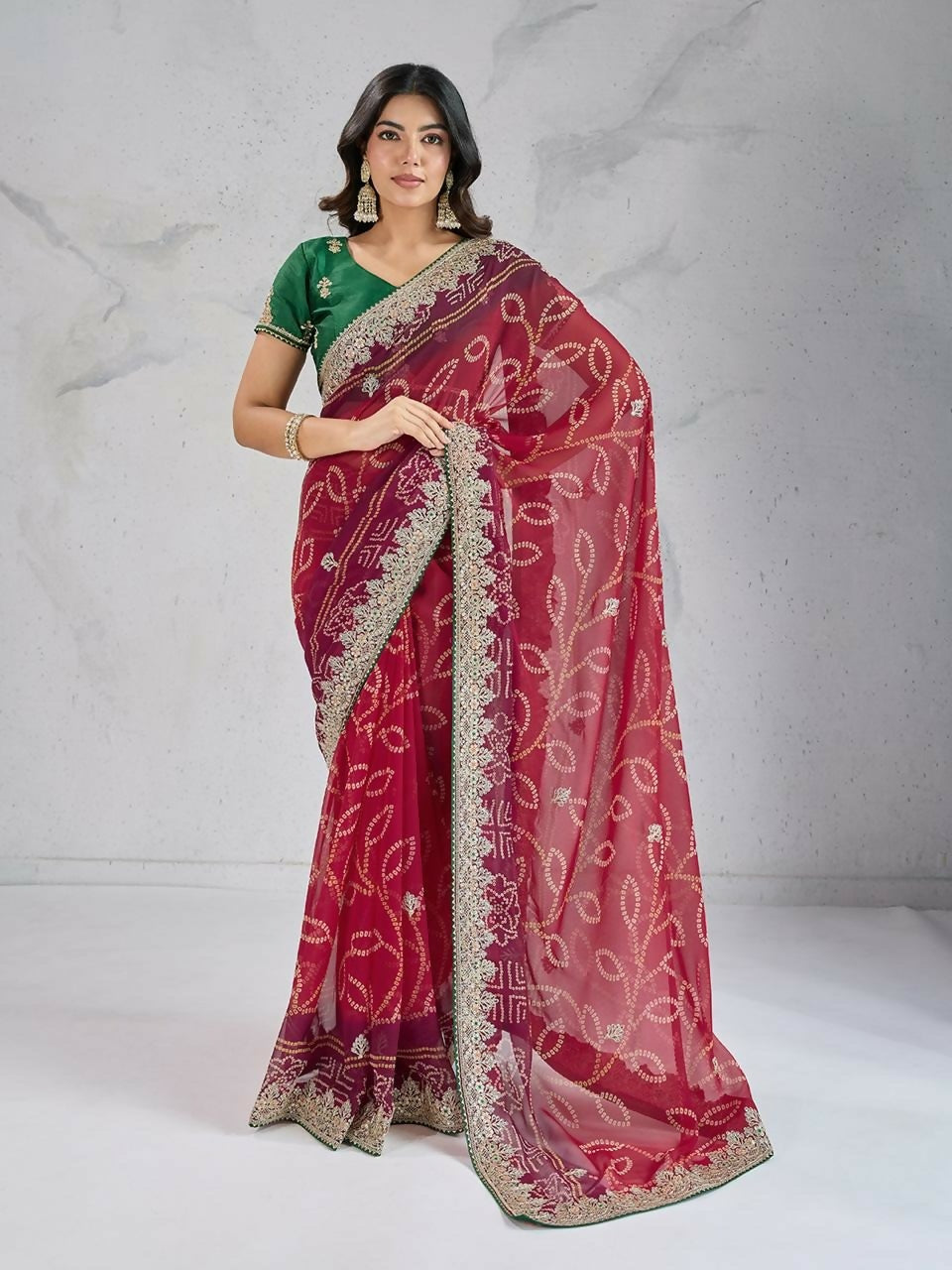 Ai Fashion Red Georgette Digital Print Party Wear Saree - Distacart