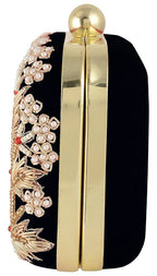 Jaishri Handicrafts Pearl Floral Clutch Carbon Black