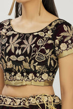 Purple Velvet Semi-Stitched Wedding Bridal Lehenga - Nimaya