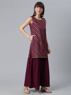 Ahalyaa Wine Crepe Glitter Print Kurta with Sharara and dupatta Set - Distacart