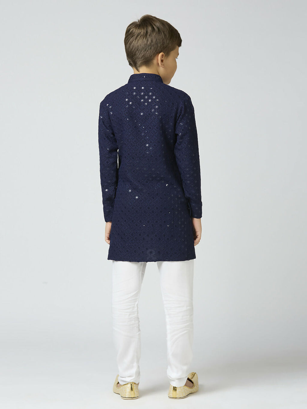 Joban Fashion Kids Island Full Sleeves Cotton Kurta and Pyjama Set with Sequin work - Navy Blue - Distacart