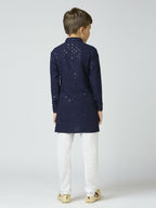 Joban Fashion Kids Island Full Sleeves Cotton Kurta and Pyjama Set with Sequin work - Navy Blue - Distacart