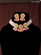 Mominos Fashion Johar Kamal Women's Pink Beads Pearls Gold-Plated Jewellery Set