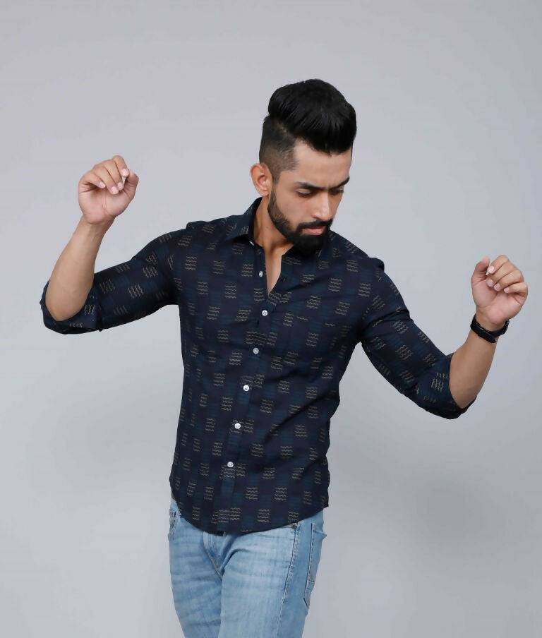 Miravan Men's Blue Spread Collar Floral Print Casual Shirt