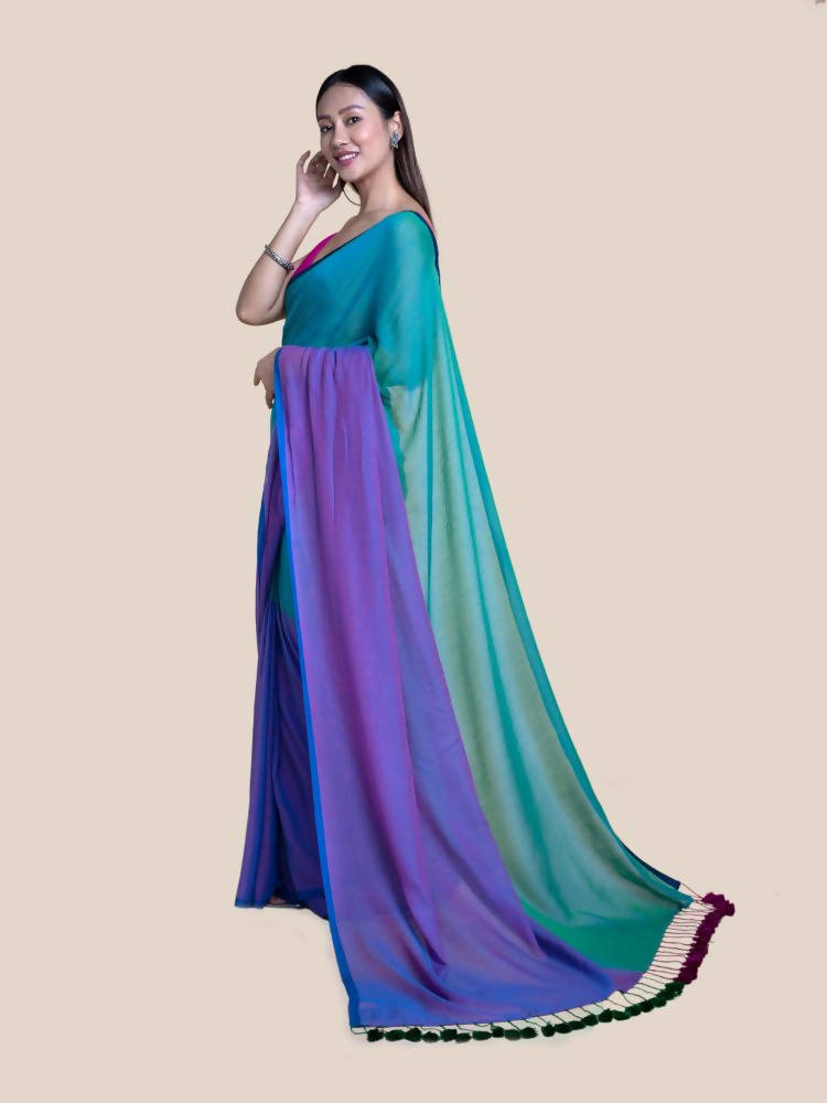 Suta Purple Green Colourblocked Mul Saree - Distacart